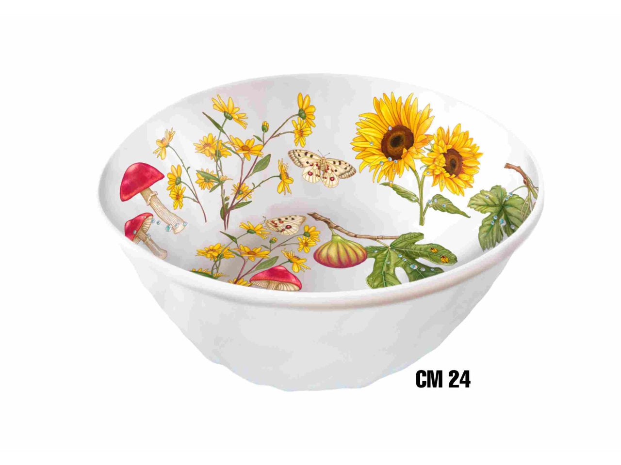 Insalatiera fonda 24xh.9cm in melamina decoro fiori e frutta