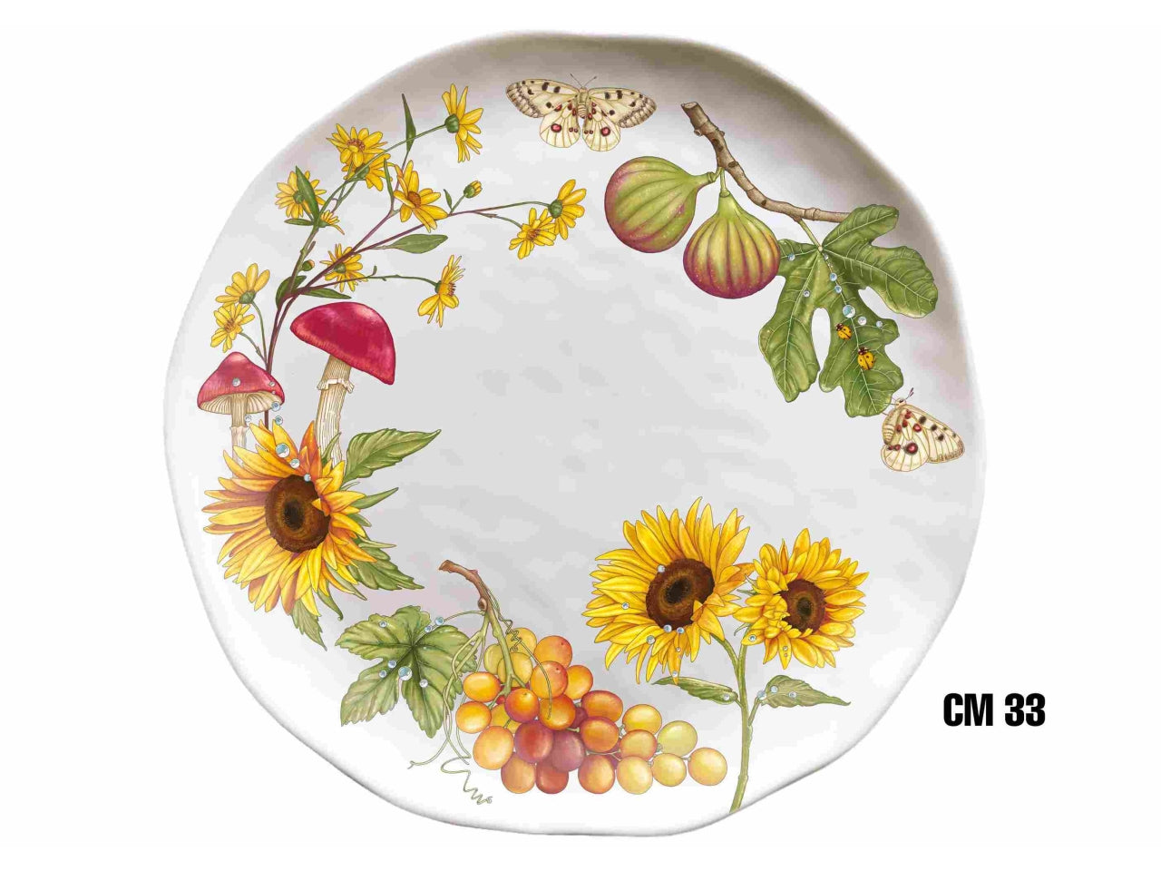 Piatto pizza/dolce in melamina 33cm decoro fiori e frutta