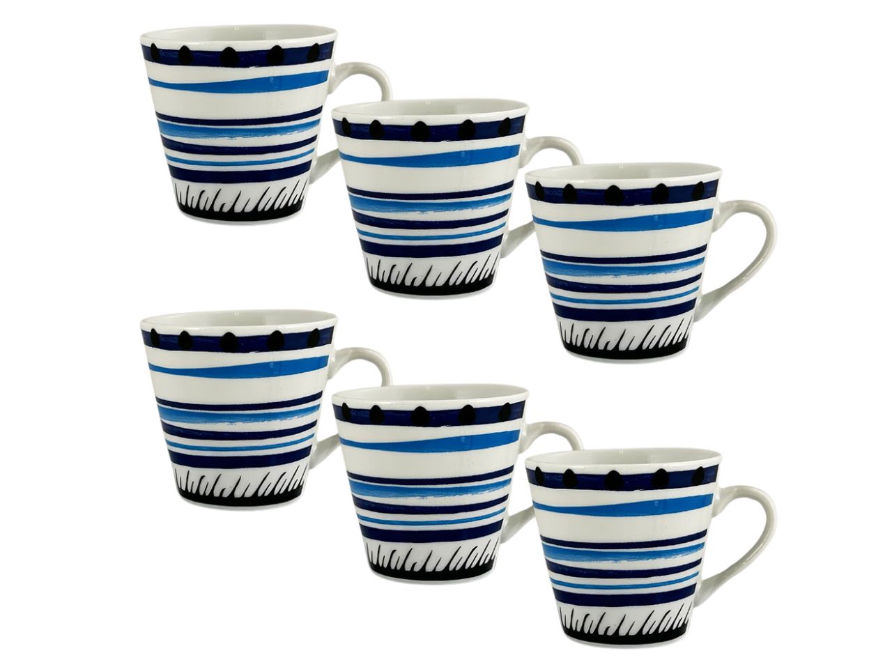 Tazze senza piattino stile mediterraneo in porcellana blu 90 ml, set da 6 tazzine, Linea Apulia - Maison TortorÃ 