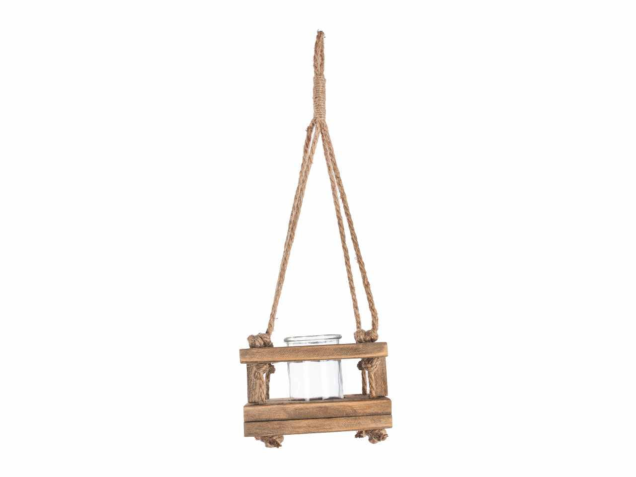 Lanterna in legno e vetro da appendere 18x12x52cm