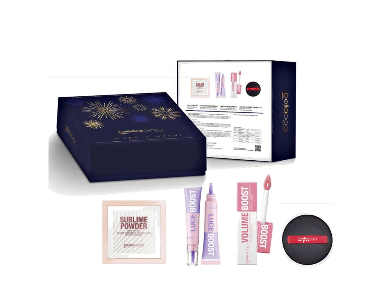 Bellaoggi coffret volume boost + luce boost +  sublime powder shine control + powder puff, Genere: donna | Bellaoggi