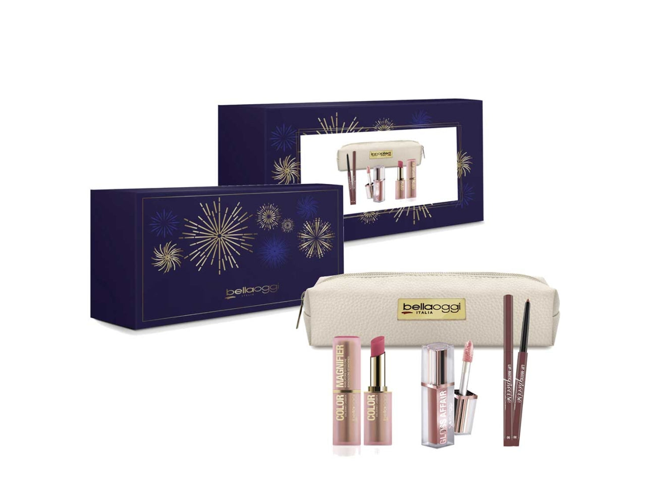 Bellaoggi coffret color magnifier colore 04 +Â gloss affair colore 00 + lip matic precise colore 02 + pochette, Genere: donna | Bellaoggi