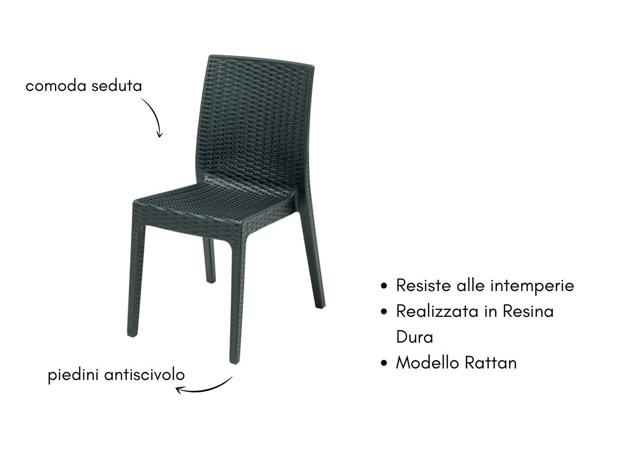 Sedia selene simil rattan antracite 55X46X85CM
