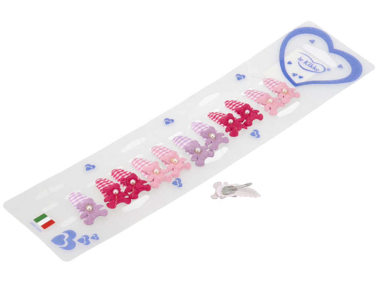 Clic clac 3cm in tessuto a quadri con orso