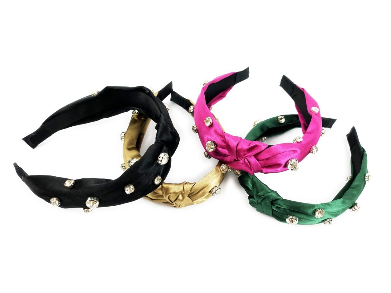 Cerchietto satin con nodo e strass