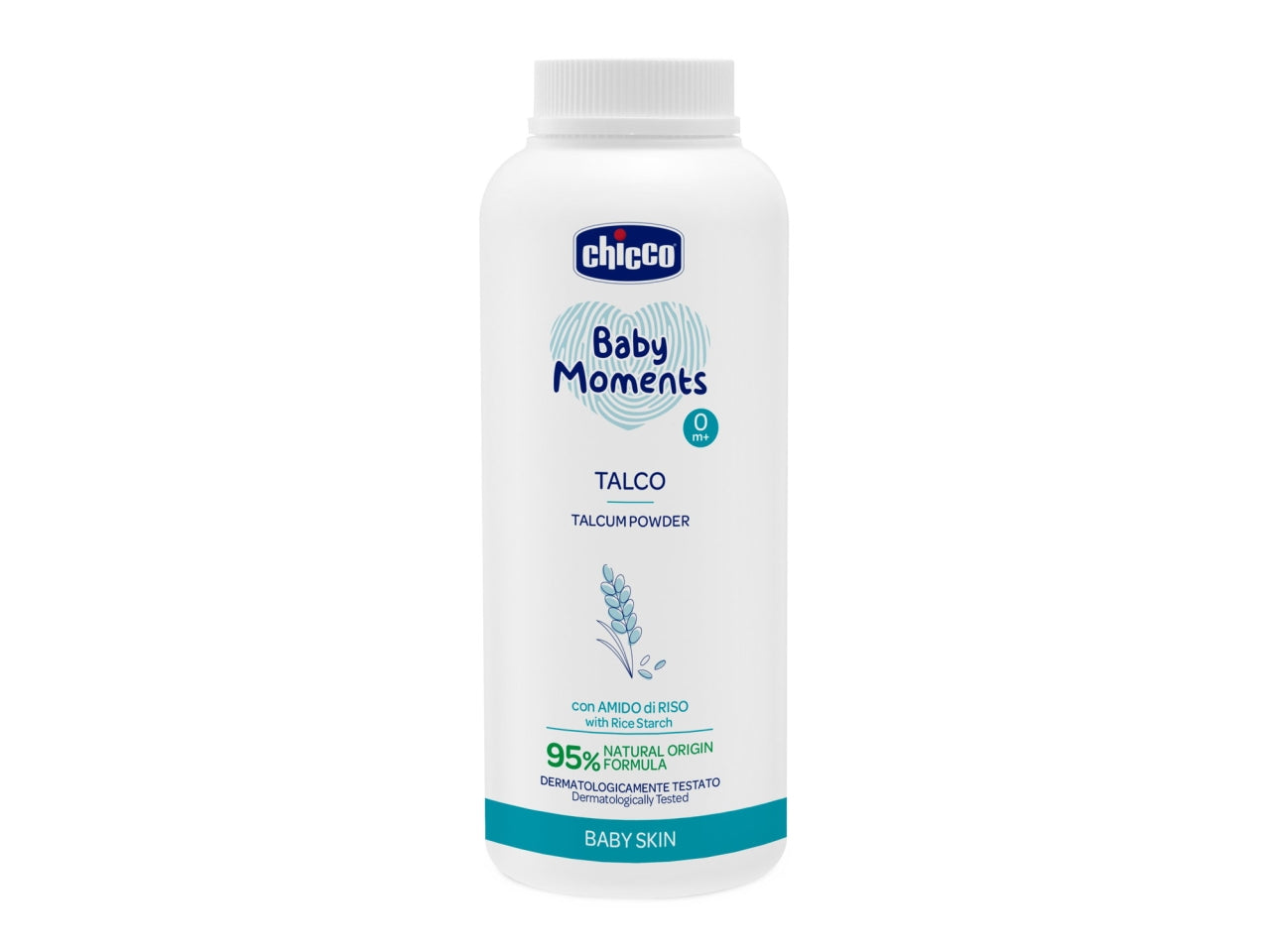 Talco baby moments Chicco 150gr per pelli delicate con amido di riso, 0+ anni
