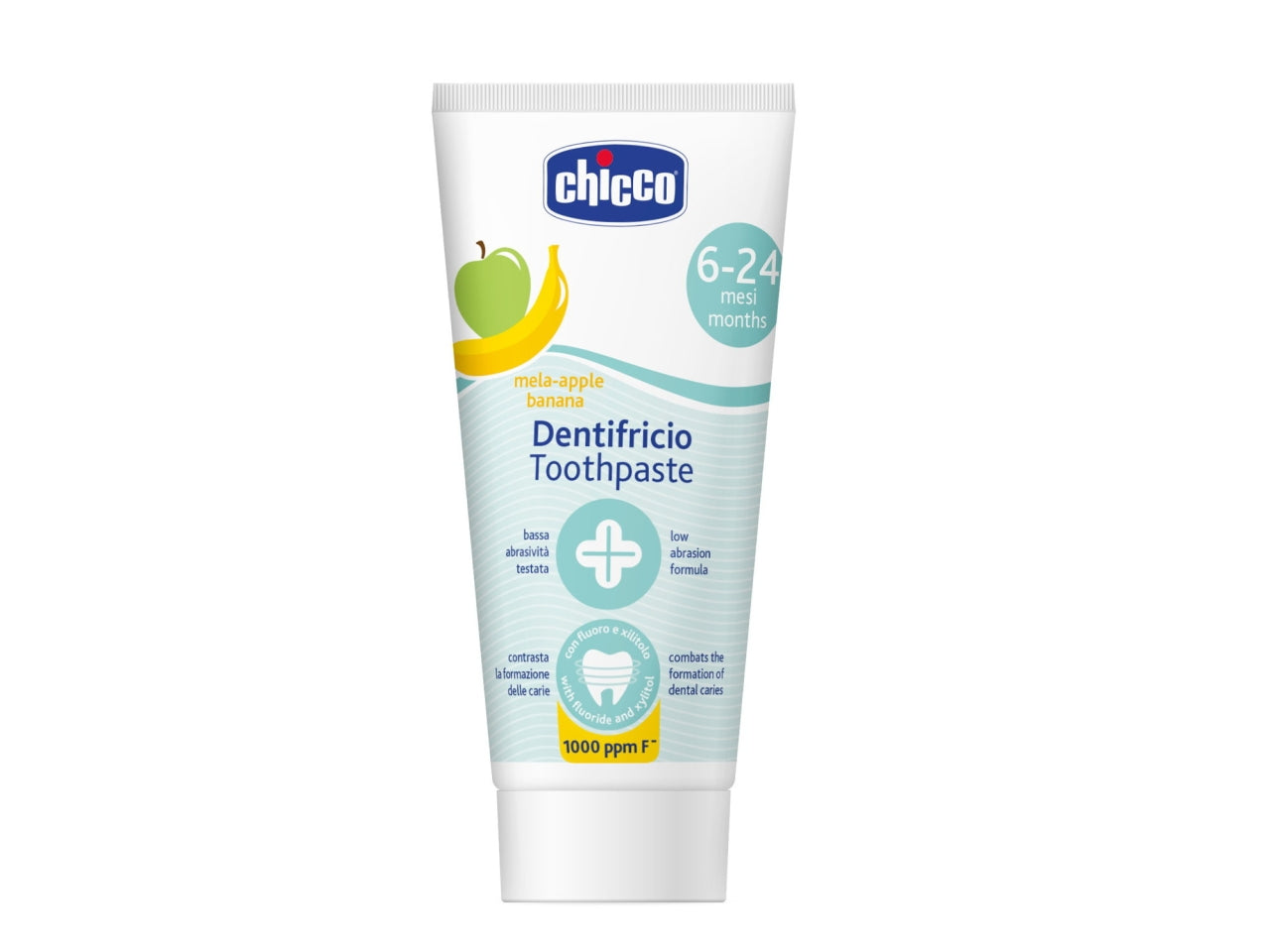 Dentifricio Oral Care Chicco, gusto mela banana per uso quotidiano, 6-24m