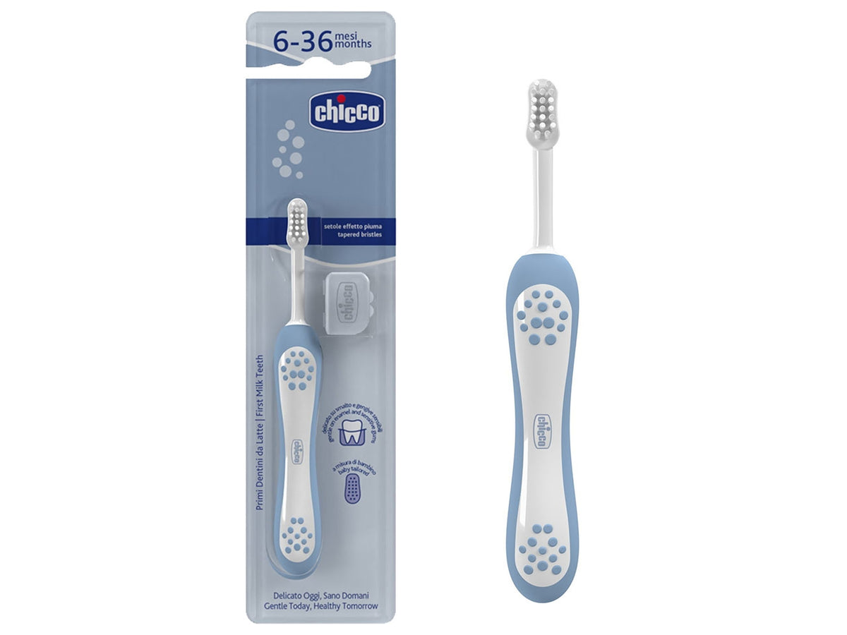 Spazzolino primi denti Oral Care Chicco con setole ultra morbide e impugnatura ergonomica azzurro, 6-36 mesi
