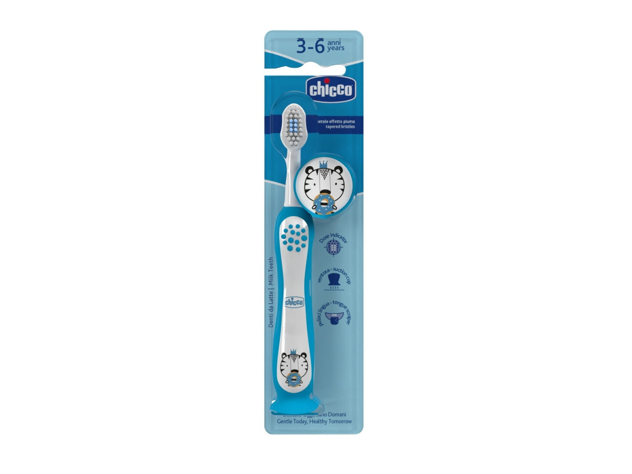 Spazzolino Hippo Oral Care Chicco con setole ultra sottili e impugnatura ergonomica azzurro, 3-6 anni