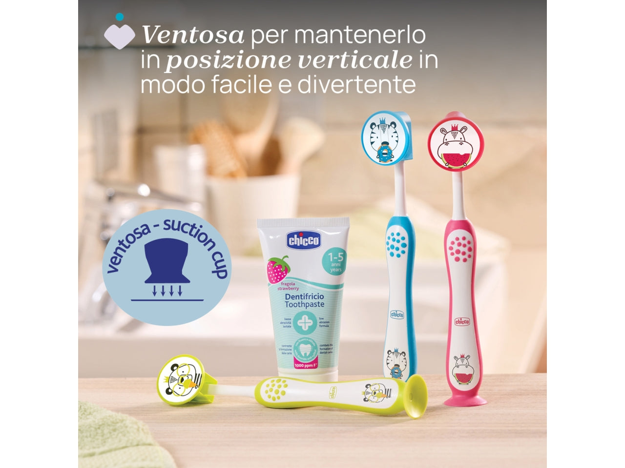 Spazzolino Hippo Oral Care Chicco con setole ultra sottili e impugnatura ergonomica azzurro, 3-6 anni