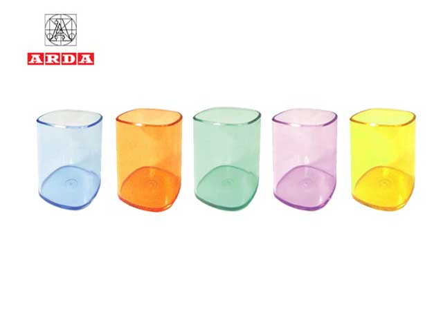 Porta penne arda a bicchiere, in plastica colorata semitrasparente, assortiti, h 9,5cm