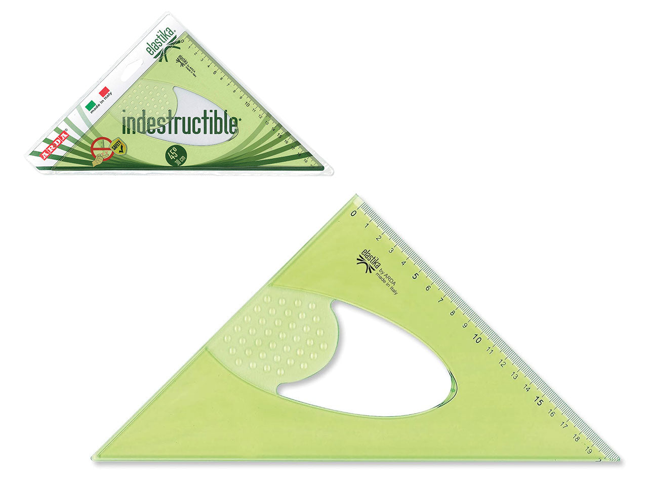 Squadra 45 gradi 30cm verde trasparente in plastica flessibile, Linea Elastika - Arda