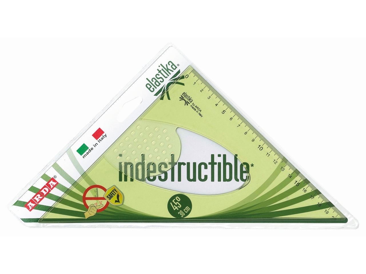 Squadra 45 gradi 30cm verde trasparente in plastica flessibile, Linea Elastika - Arda