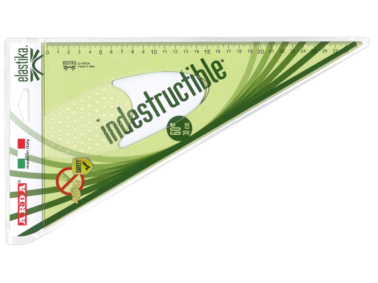 Squadra 60 gradi 30cm verde trasparente in plastica flessibile, Linea Elastika - Arda