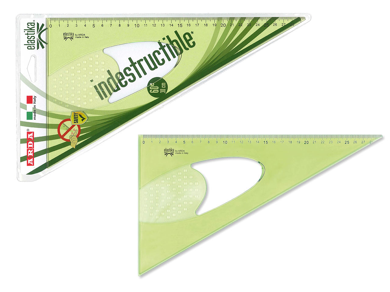 Squadra 60 gradi 30cm verde trasparente in plastica flessibile, Linea Elastika - Arda