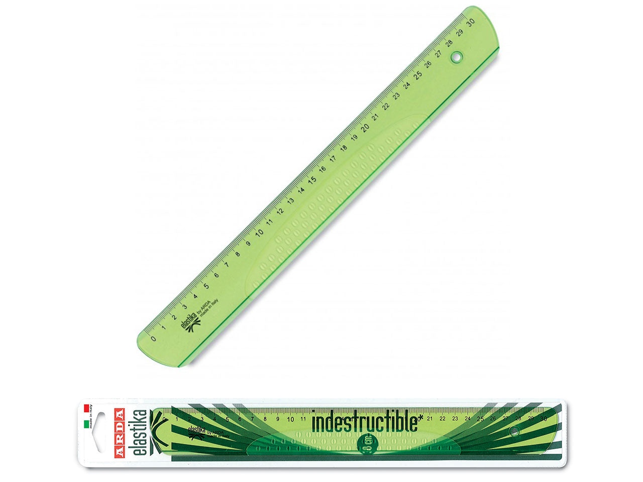 Riga 30cm verde trasparente in plastica flessibile, Linea Elastika - Arda