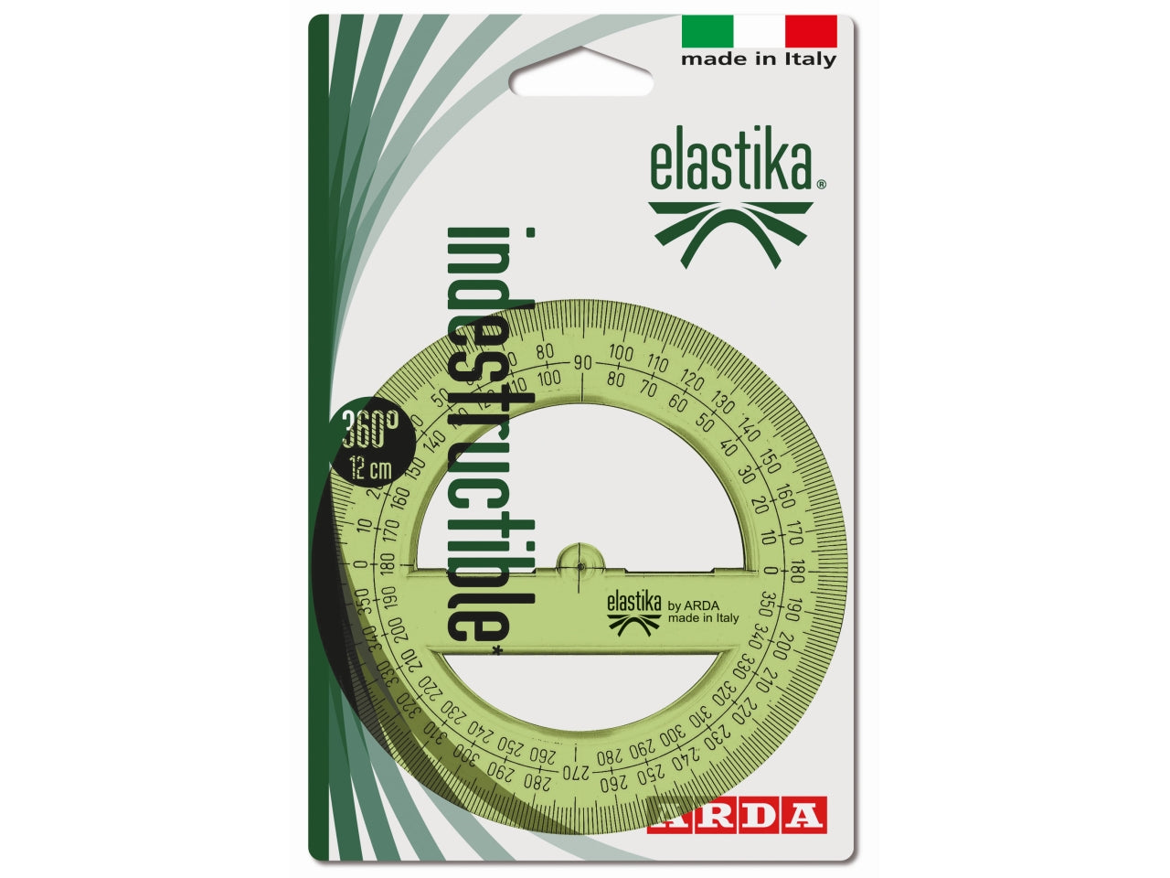 Goniometro 360 gradi 12cm verde trasparente in plastica flessibile, Linea Elastika - Arda