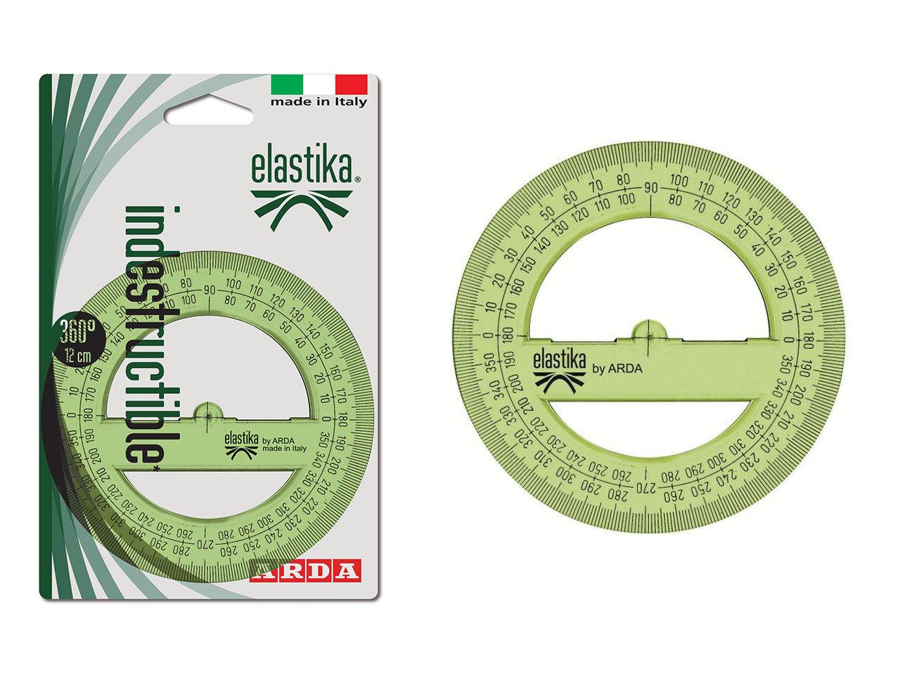 Goniometro 360 gradi 12cm verde trasparente in plastica flessibile, Linea Elastika - Arda