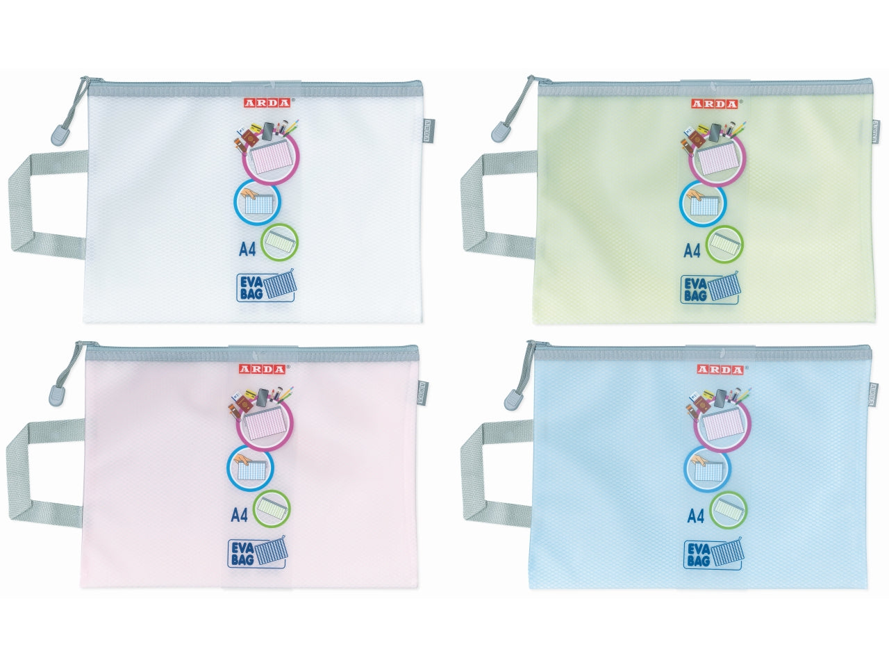 Bustina in plastica eva trasparente opaca con cerniera in colori assortiti 33x24cm - Arda