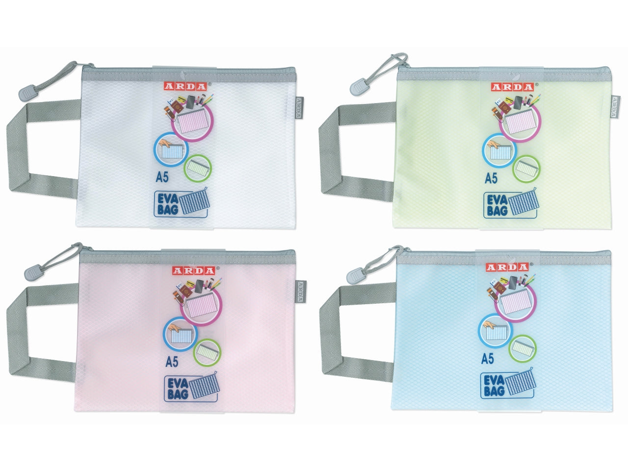 Bustina in plastica eva trasparente opaca con cerniera in colori assortiti 23x17cm - Arda