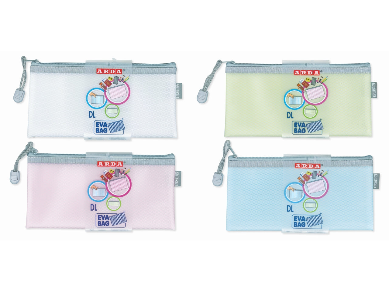 Bustina in plastica eva trasparente opaca con cerniera colori assortiti 22x11cm - Arda