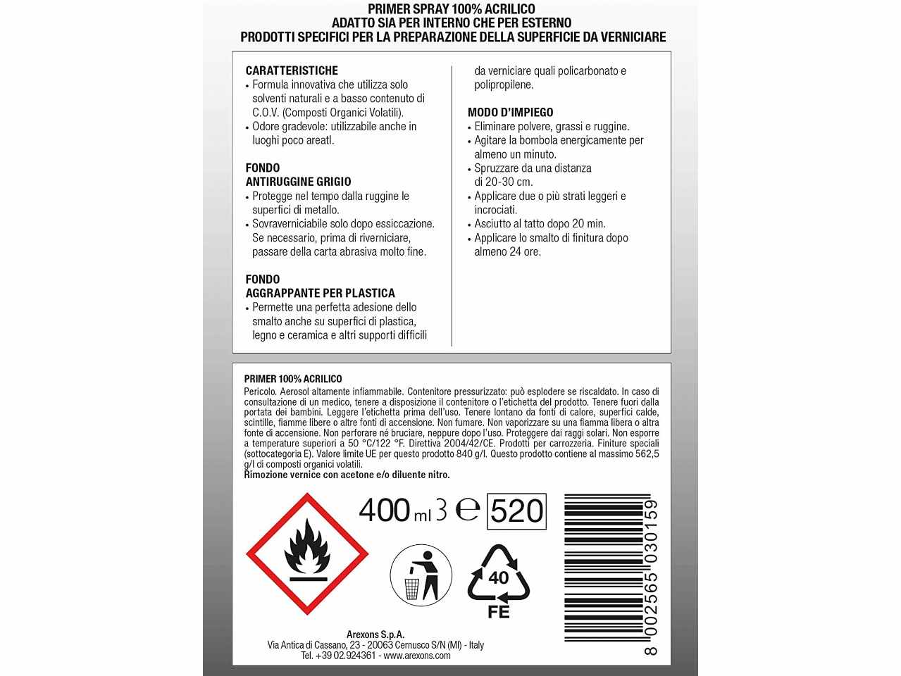 Smalto acrilico fondo aggr.per plastica 400ml 3441