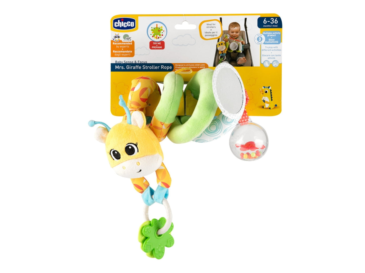 Chicco Fune Passeggio Mrs Giraffa Spirale Passeggino con Sonaglio e AttivitÃ 