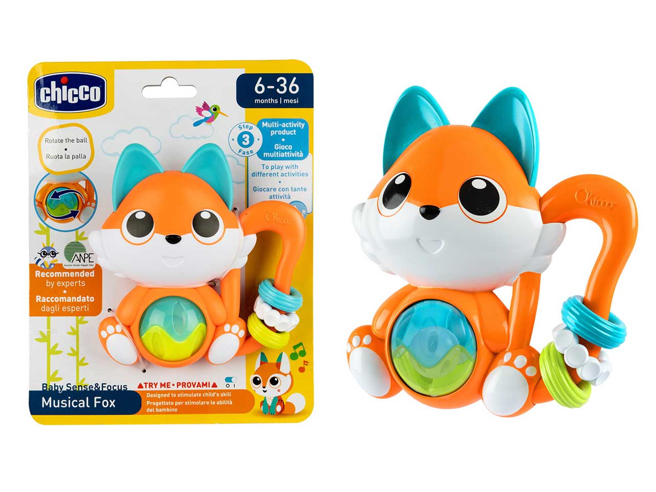 Chicco Sonaglio Musicale A Forma Di Volpe Trillino Elettronico con Suoni