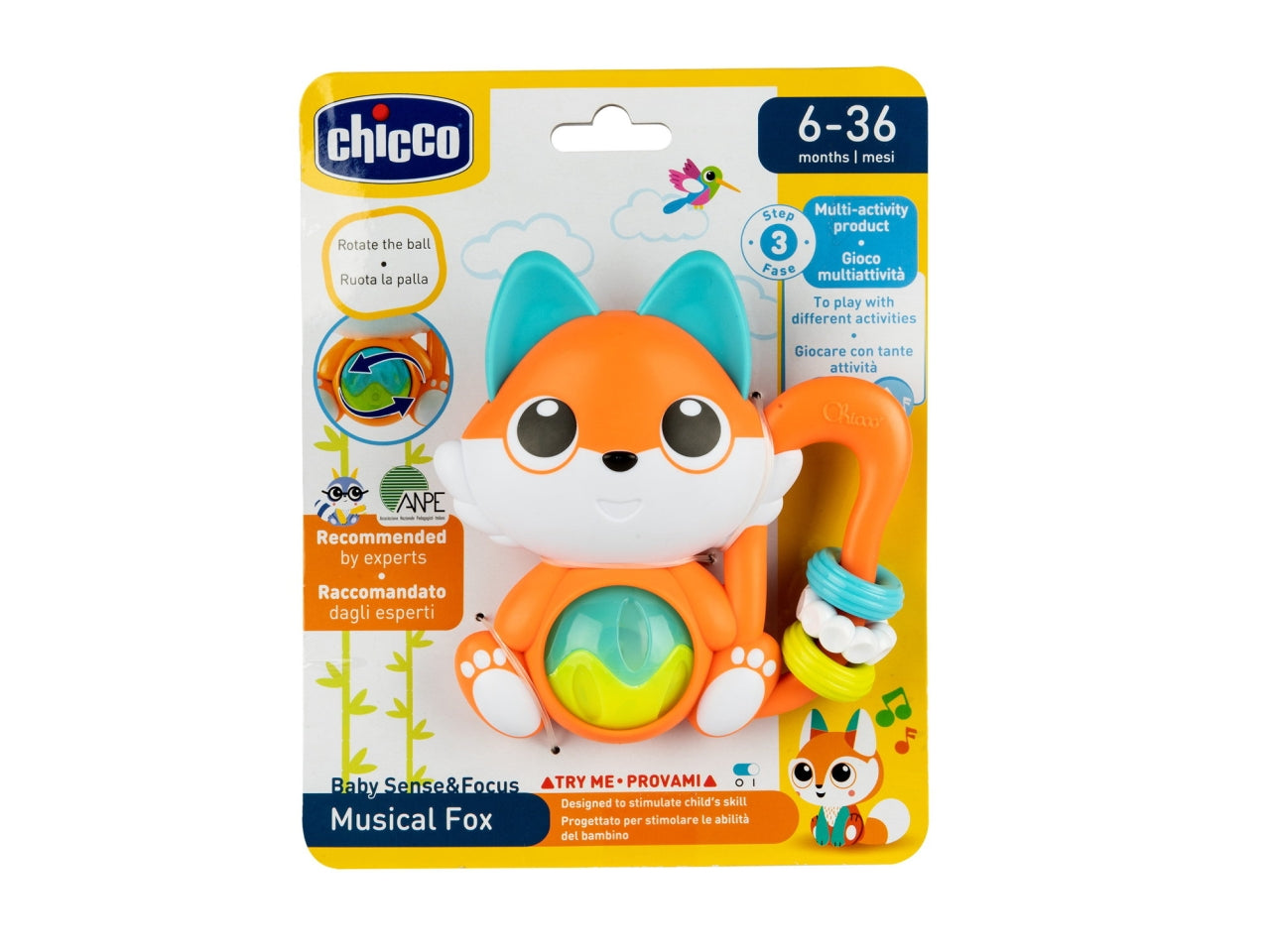 Chicco Sonaglio Musicale A Forma Di Volpe Trillino Elettronico con Suoni