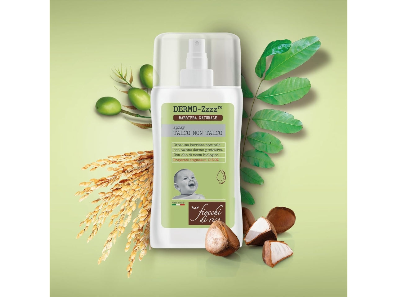 Talco non talco Dermo zzz 100 ml spray, con azione dermo protettiva, Made in Italy - Fiocchi di Riso