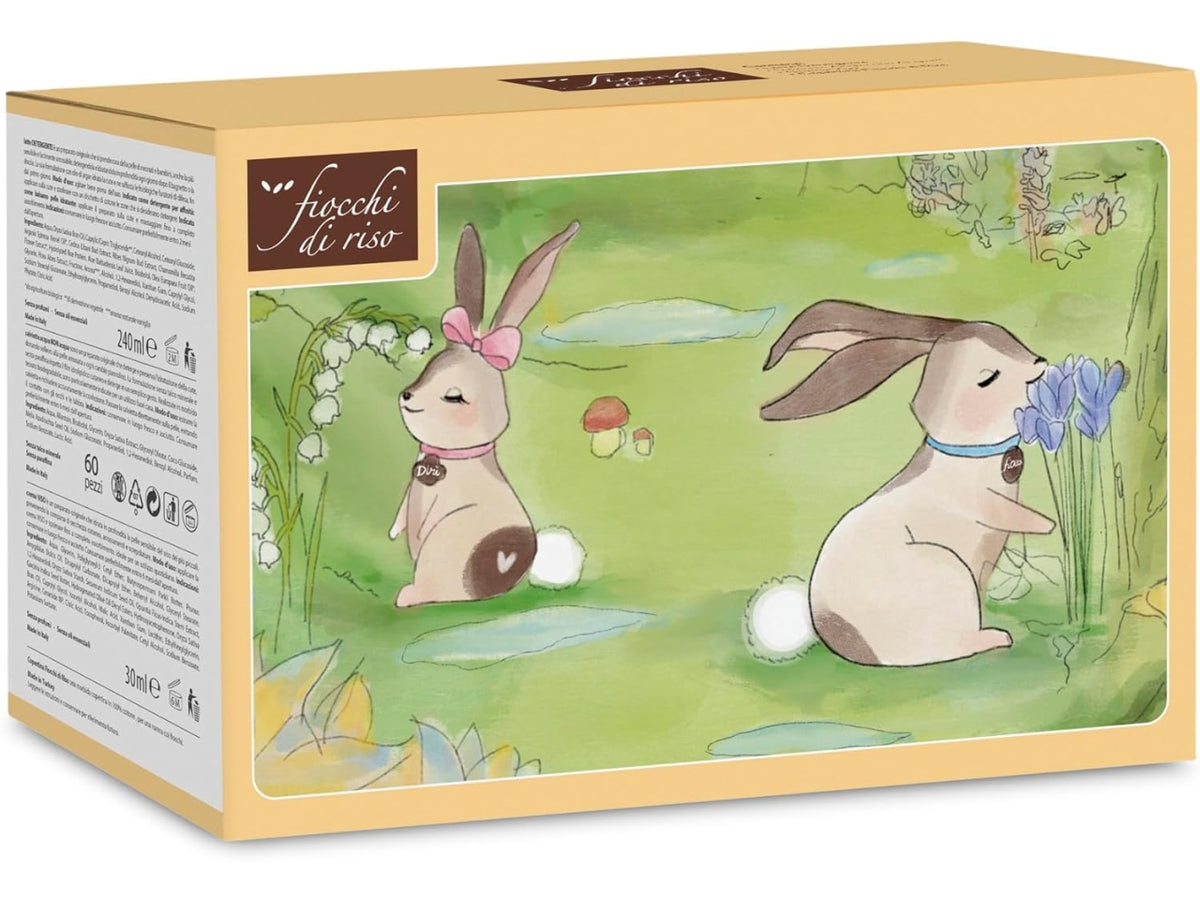 Cofanetto relax Fiocchi di Riso latte detergente, crema viso, salviette e copertina | Chicco
