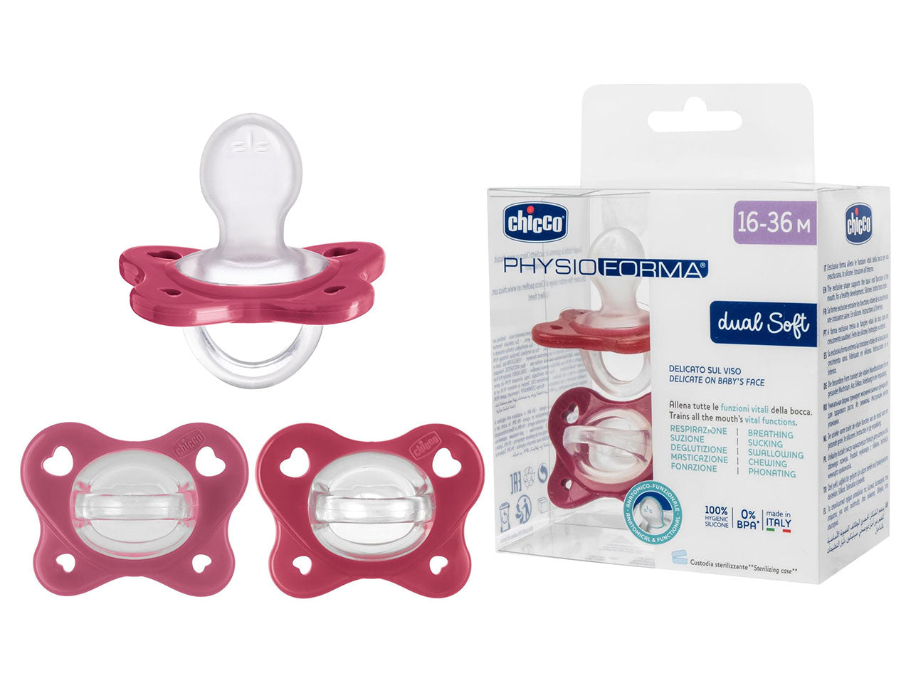 Gommotto ph dual soft rosa 16-36 mesi - confezione da 2 ciuccetti | Chicco