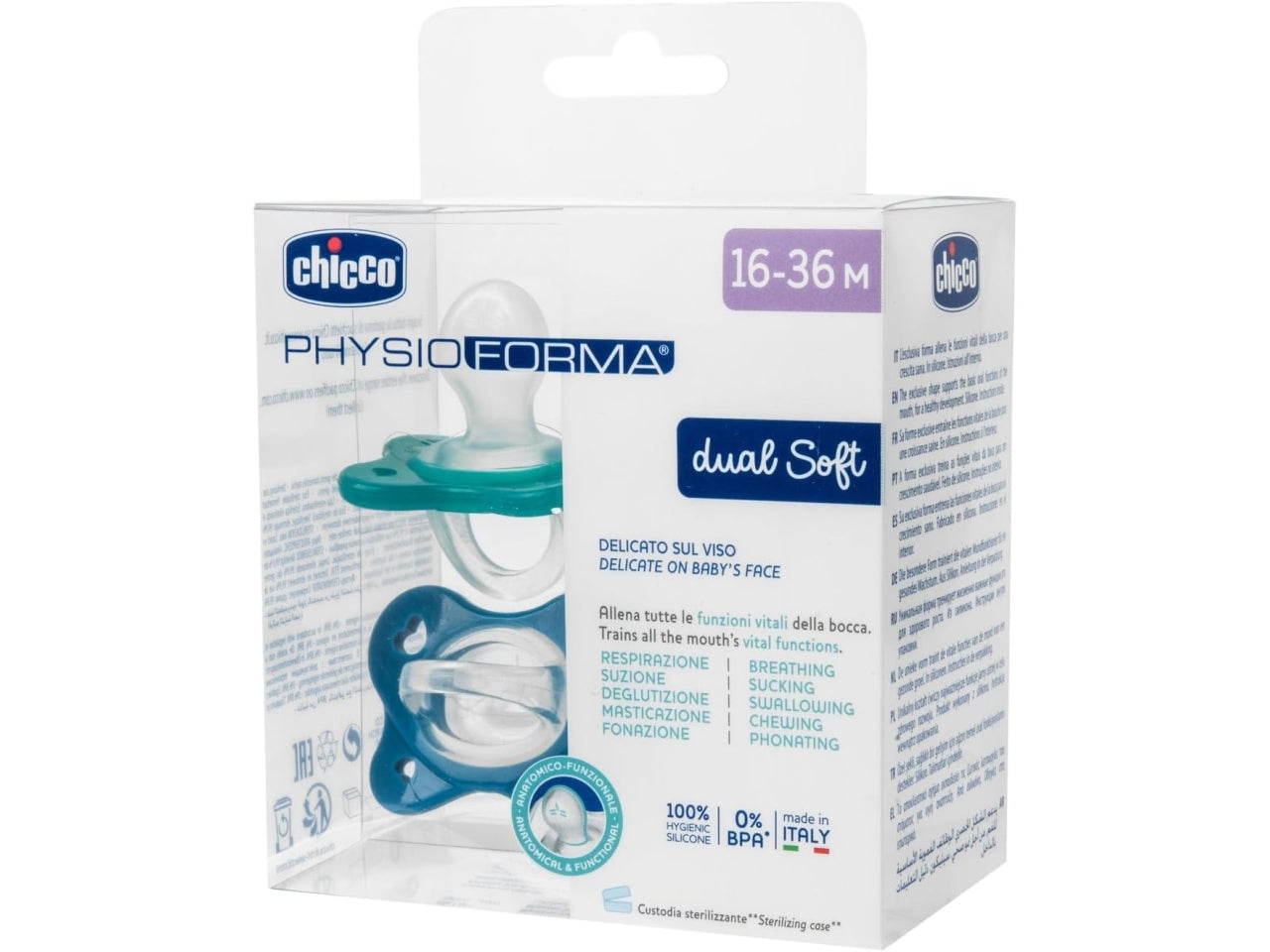Gommotto ph dual soft blu 16-36 mesi - confezione da 2 ciuccetti | Chicco