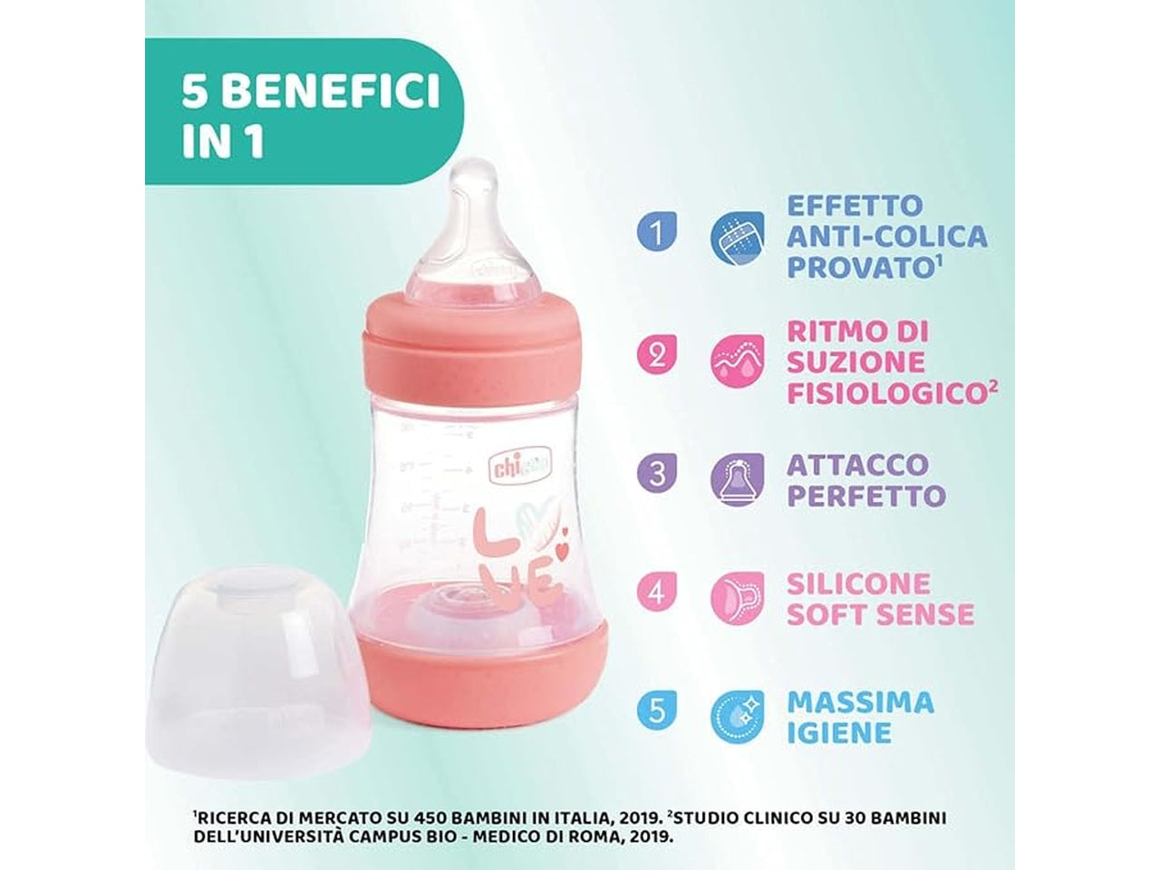 Biberon perfect 5 girl 150 lento silicone, Adatto per 0+ mesi | Chicco