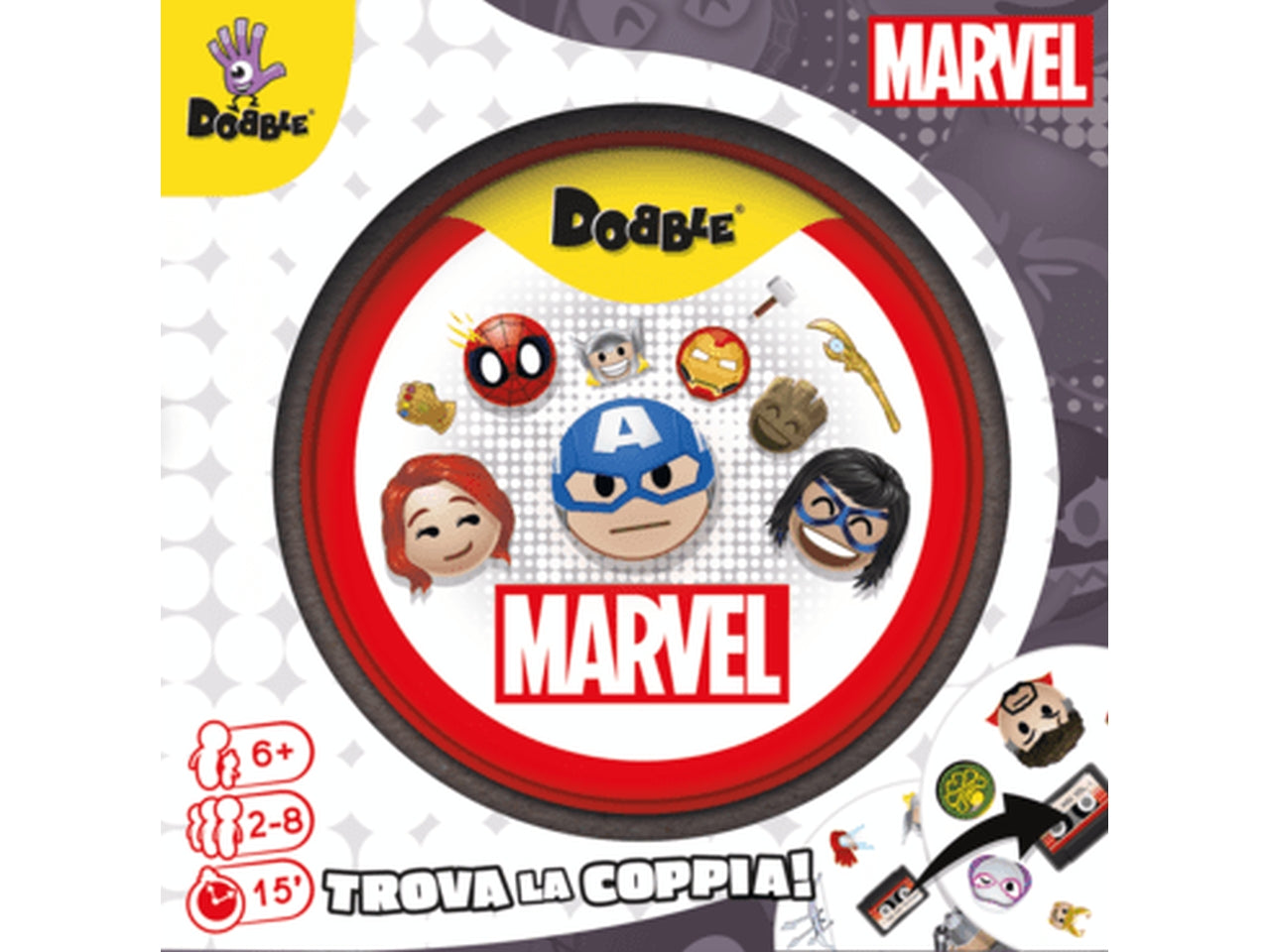 Gioco Da Tavolo Dobble Marvel Emoji, 2 e 8 Giocatori, da 6 Anni, Edizione In Italiano, Pack Ecosostenibile | Asmodee