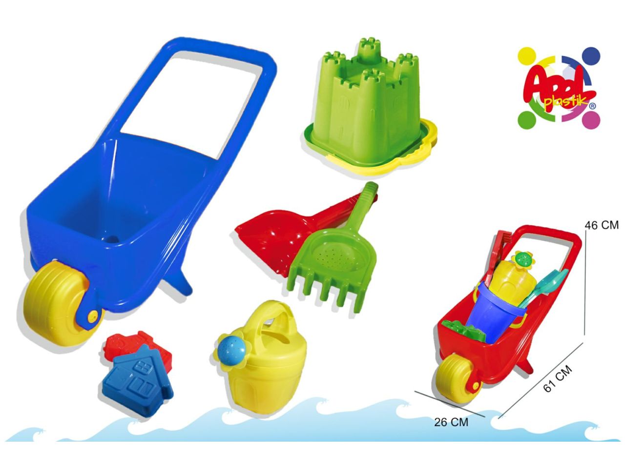 Set giochi mare con carriola per bambini in plastica multicolor 20x27x52 cm - Apel Plastik