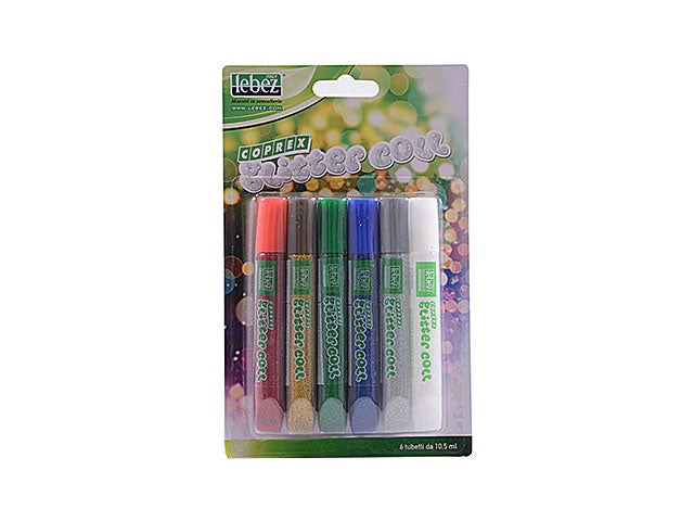Colla glitter 6 pezzi colori assortiti 10,5 ml lebez