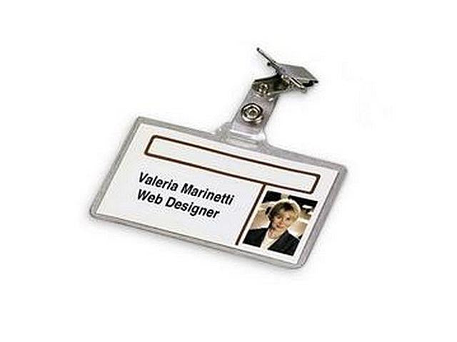 Porta badge semirigido lebez in pvc, con clip in metallo trasparente 9x3cm