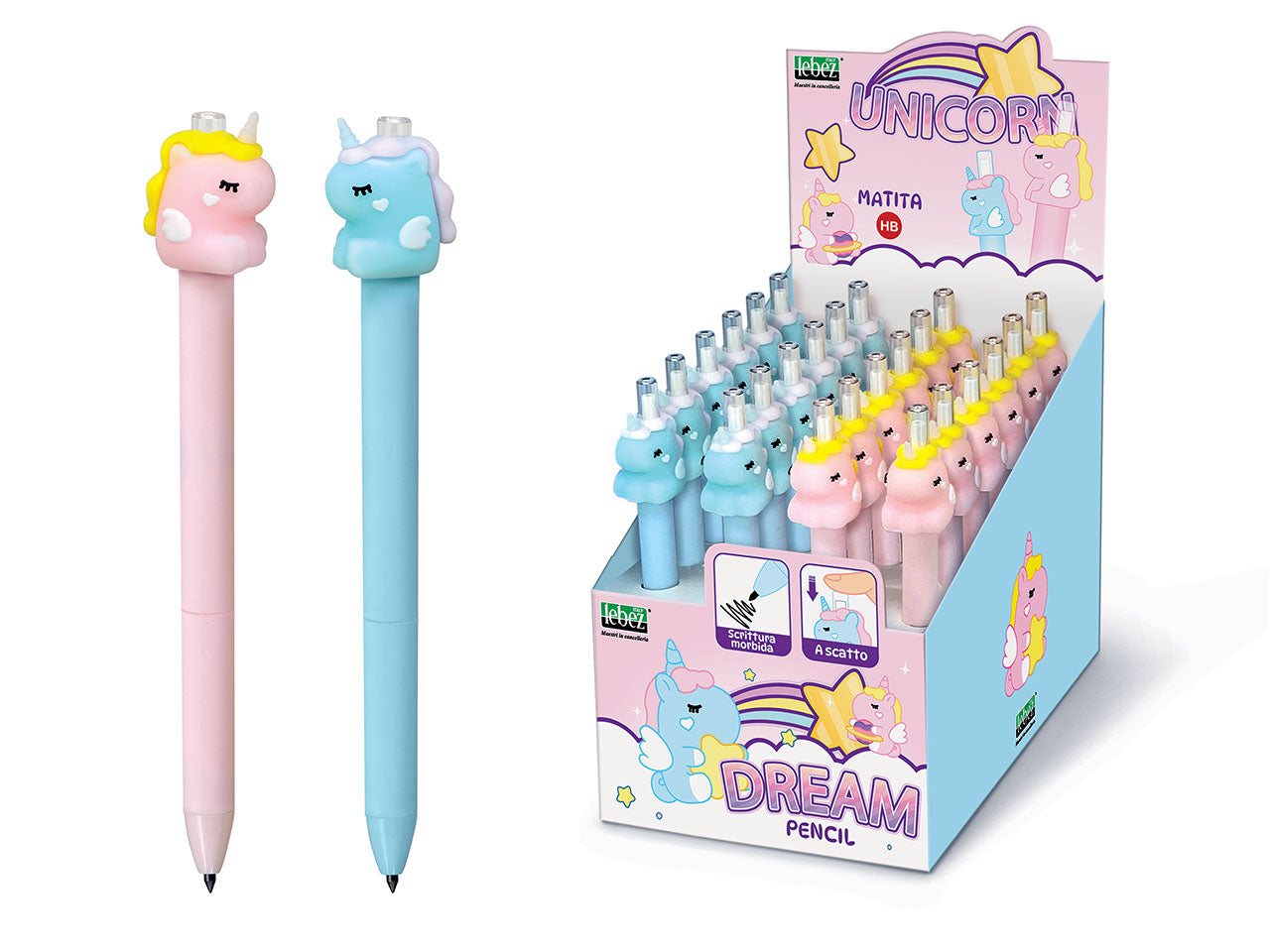 Portamine unicorno azzurro e rosa da 2 mm - Lebez