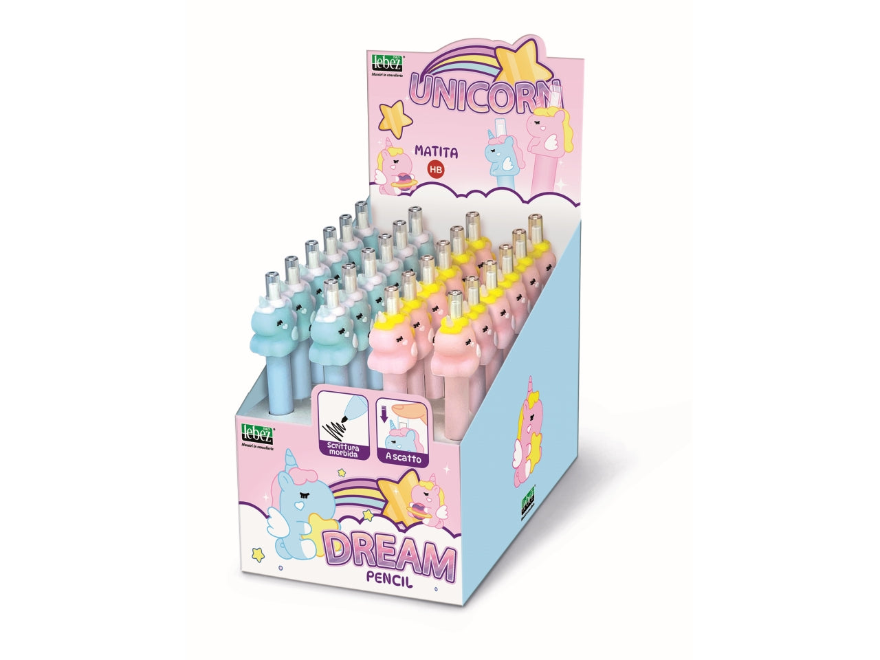 Portamine unicorno azzurro e rosa da 2 mm - Lebez