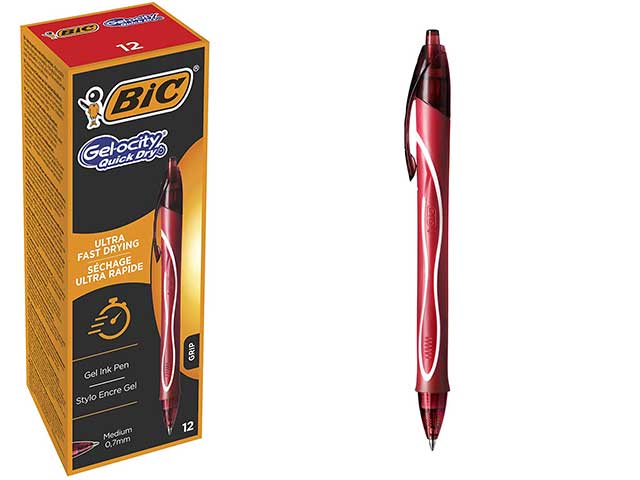 Penna bic gel-ocity quick dry, meccanismo a scatto rossa 0,7 mm