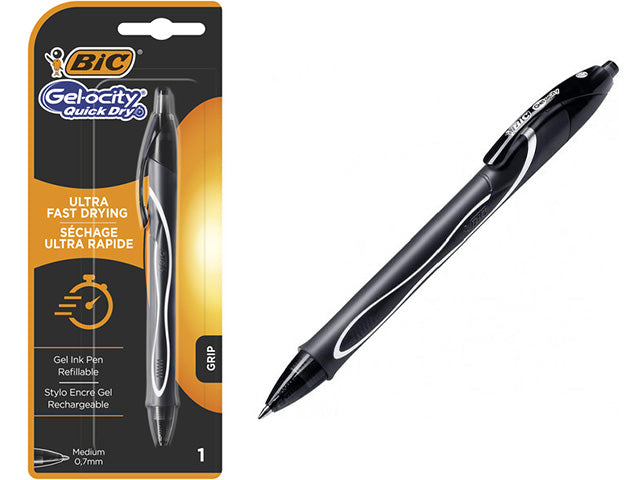 Penna bic gel-ocity quick dry, punta media nera 0,7 mm