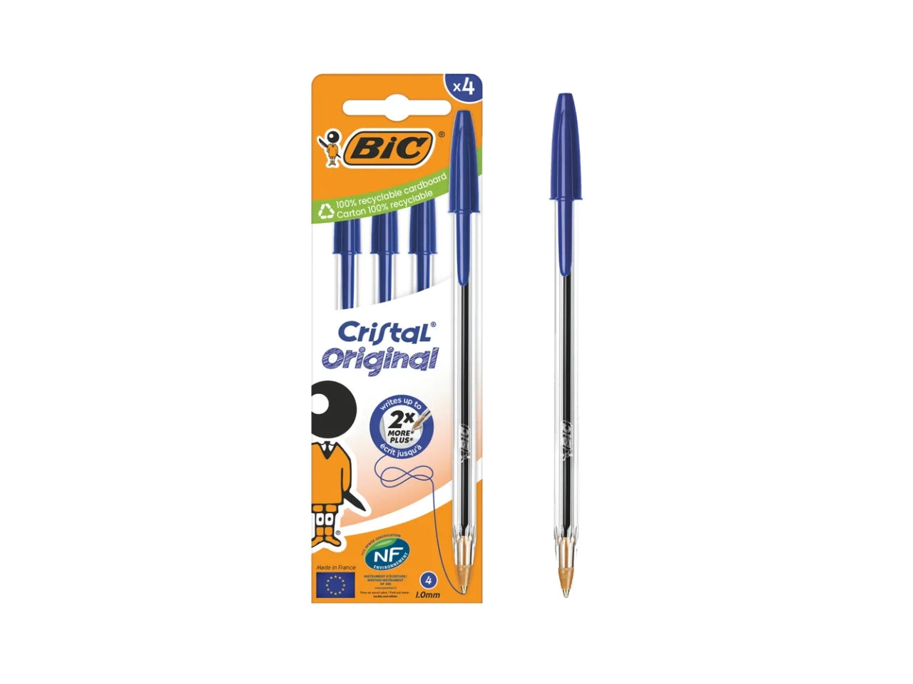 Penna Bic Cristal blu punta media, set da 4