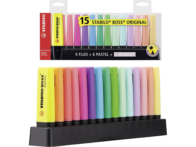 STABILO BOSS ORIGINAL Evidenziatori Colori Fluo/Pastello Set da 15 Tratto 2-5 mm