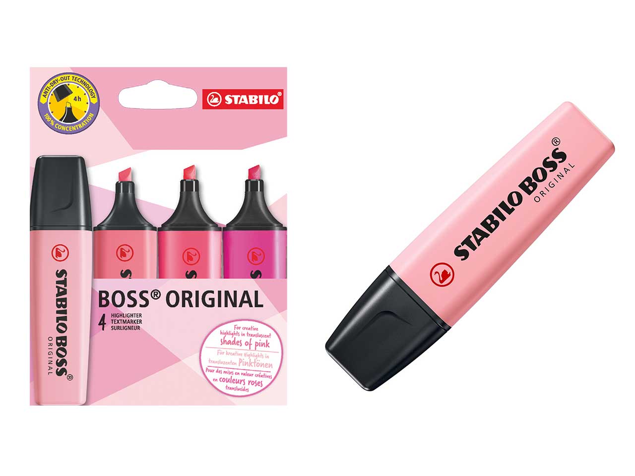 Stabilo Boss, Set di evidenziatori in tonalitÃ  di Rosa, 4 pezzi