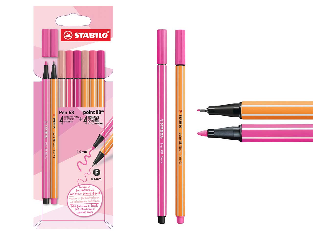 Stabilo Set Penne, 4 Point 68 e 4 Point 88 TonalitÃ  Rosa, 8 Pezzi