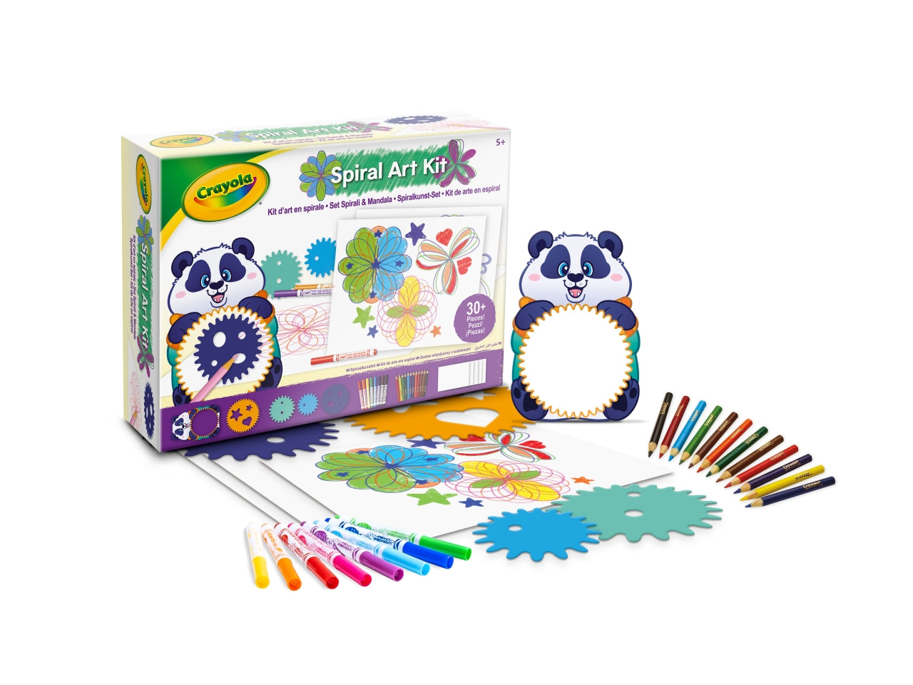 Set Spirali & Mandala - Multicolor, 26,5x5,6x20 cm, 320 gr, Carta e Plastica, Provenienza Italia, Certificato CE, Unisex, EtÃ  5+, 12 Mini Matite Colorate, 8 Pennarelli Lavabili, 1 Animaletto Mandala con 3 Ingranaggi, 1 Ingranaggio con Stencils, 16 Fo