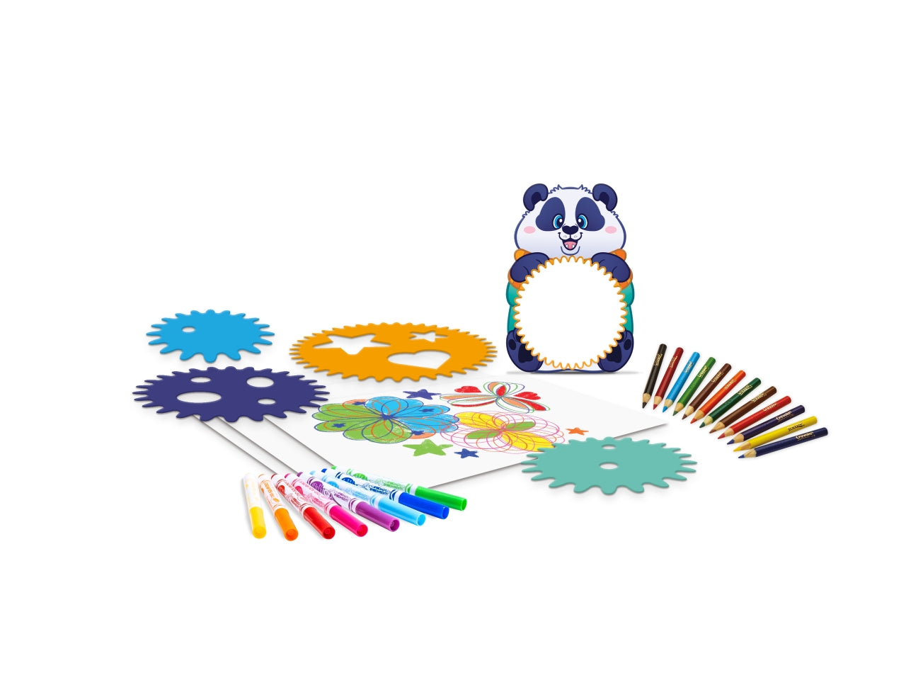 Set Spirali & Mandala - Multicolor, 26,5x5,6x20 cm, 320 gr, Carta e Plastica, Provenienza Italia, Certificato CE, Unisex, EtÃ  5+, 12 Mini Matite Colorate, 8 Pennarelli Lavabili, 1 Animaletto Mandala con 3 Ingranaggi, 1 Ingranaggio con Stencils, 16 Fo