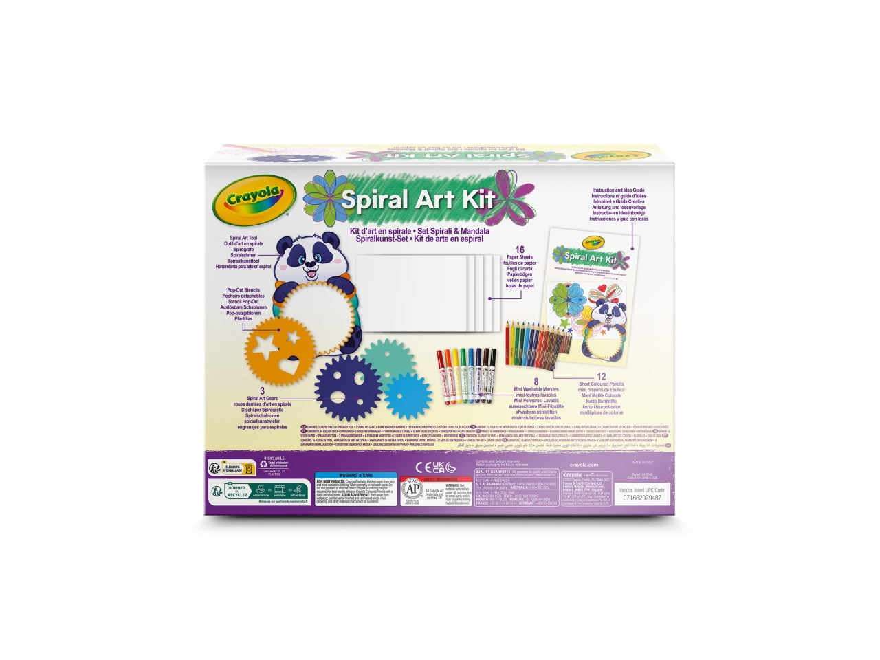 Set Spirali & Mandala - Multicolor, 26,5x5,6x20 cm, 320 gr, Carta e Plastica, Provenienza Italia, Certificato CE, Unisex, EtÃ  5+, 12 Mini Matite Colorate, 8 Pennarelli Lavabili, 1 Animaletto Mandala con 3 Ingranaggi, 1 Ingranaggio con Stencils, 16 Fo
