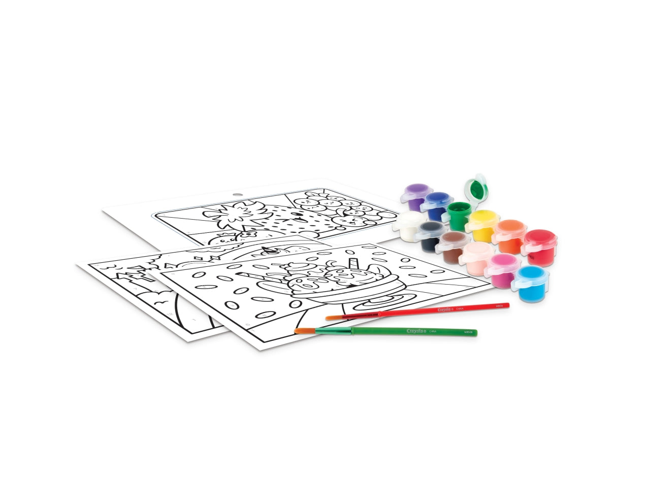 Set Dipingi con i Numeri - Multicolor, 26,5x5,6x20 cm, Carta e Plastica, Provenienza Italia, Certificato CE, Unisex, EtÃ  5+, 2 Set di Barattolini di Tempere Lavabili da 6 (12 Colori Totali), 2 Pennelli, 2 Cornici Ripiegate, 6 Modelli Colora - Crayola